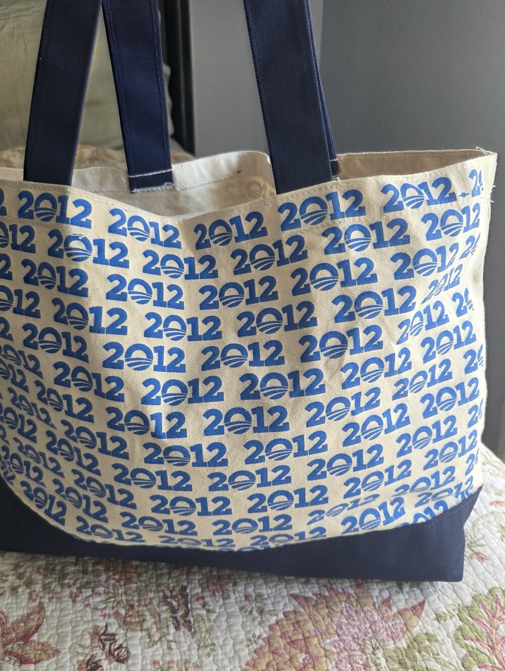 Barrack Obama Unionwear Canvas Tote Bag with Blue 2012 Print